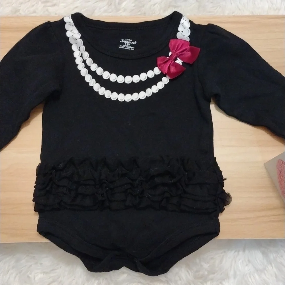 Little Treasures 6-9 Months Black Onesie With Tutu and Purple Bow